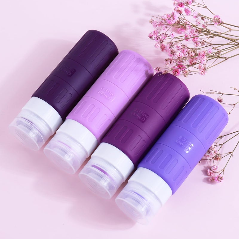 GLAMFIELDS Travel Bottles for Toiletries,TSA Approved 3.3oz Size LeakProof Silicone Toiletry Containers for Shampoo, Conditioner,Easy to Squeeze，Portable Travel Essentials for Lotion(18 Pack) Purple - Image 4